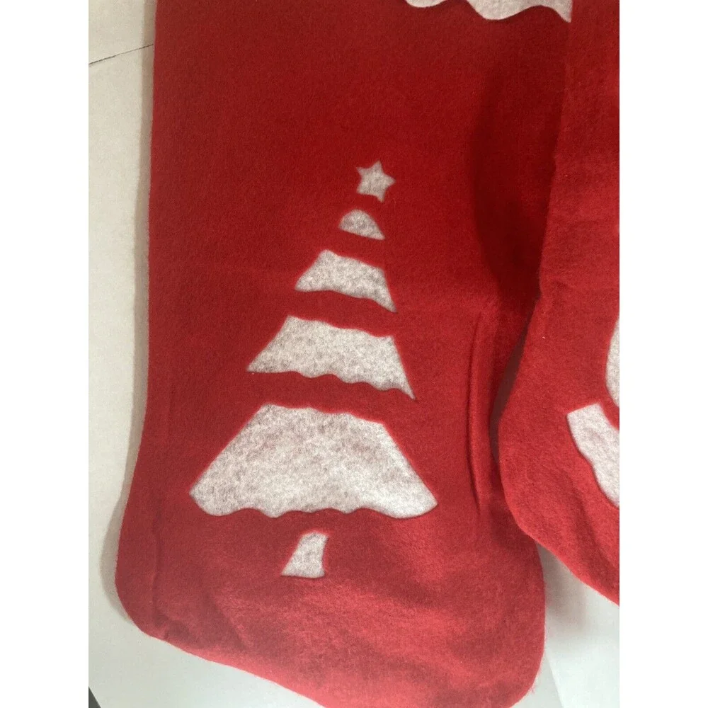 Vintage Large Red Felt Stockings 25.5” Set Of 3 Snowman Trees With Tags NOS